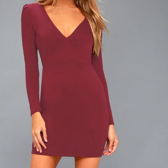 Lulus Red Long Sleeve Deep V-Neck Dress ❤️✨ - Picture 1 of 13